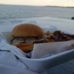 Chicken burger and poutine overlooking Georgean Bay -- does it get any better?